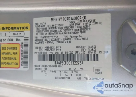 2016 Ford Mustang Gt из США, поврежденный, VIN 1FA6P8CF0G5322757